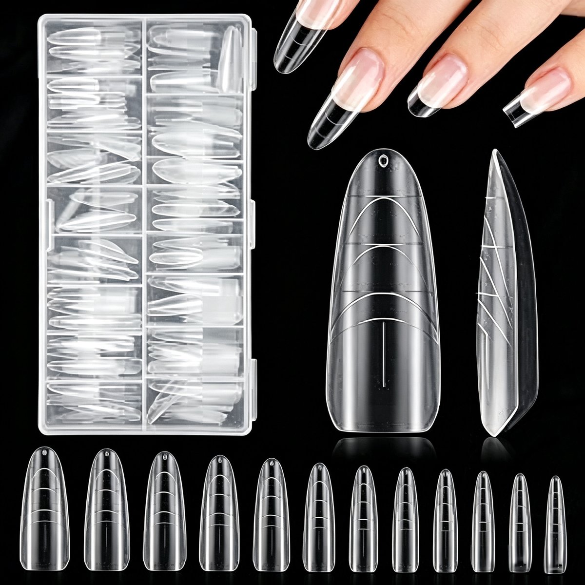 Namajunas – 240 nagelsjablonen voor nagelverlengingen, transparante nageltips, 15 maten, dubbelzijdige nageltips, nagelmallen, geschikt voor gel- en kunstnagels, nagelkunst en nagelsalons, rechthoekig, voor salon- en thuisgebruik.