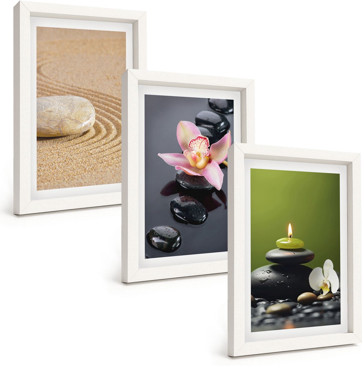 Wallfluent 3-Delige Schilderij Set - Rustgevende Steenthema'S: Vrede En Zen - 20 x 30 - Wanddecoratie - Muurdecoratie - Woonkamer - Interieur Decoratie