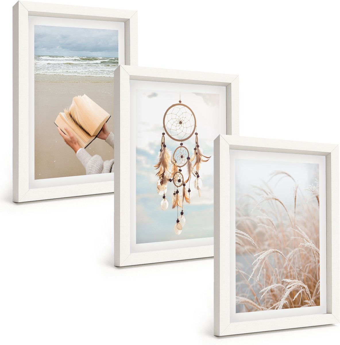 Wallfluent 3-Delige Schilderij Set - Rustige Landschappen, Delicate Zomeruitzichten, Boho-Stijl - 20 x 30 - Muurdecoratie - Wanddecoratie - Slaapkamer - Interieur Decoratie