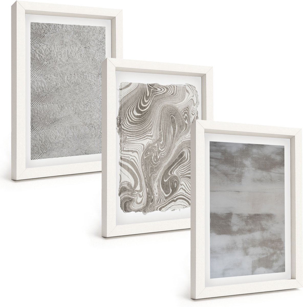 Wallfluent 3-Delige Schilderij Set - Industriële Abstracte Structuren Ontwerpen - 20 x 30 - Wanddecoratie - Muurdecoratie - Moderne Interieurdecoratie - Woonkamer Decoratie