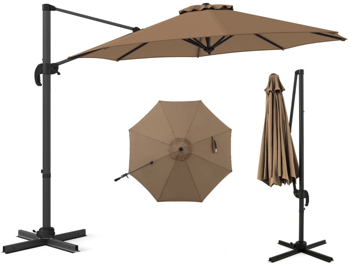 SureDeal® - Parasol - Ronde Terrasparasol Zweefparasol - Rotatie Kruisvormige Voet - 308x248 cm - Koffiebruin