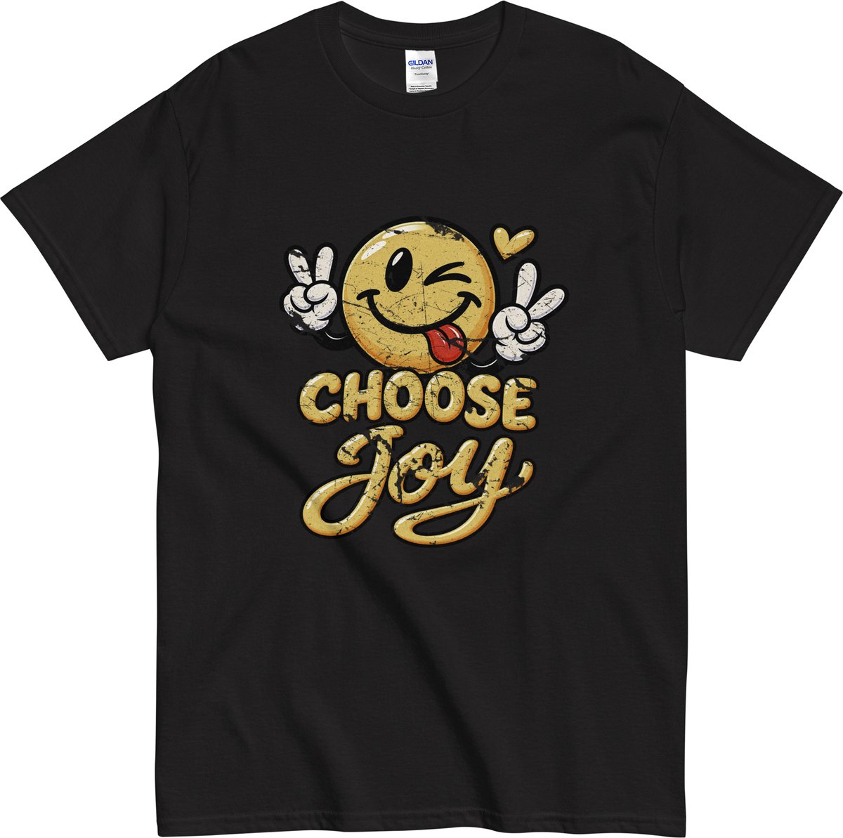 Choose Joy T-shirt Heren en Dames – Smiley Shirt met Tekst – Vintage Grunge - Zwart - L