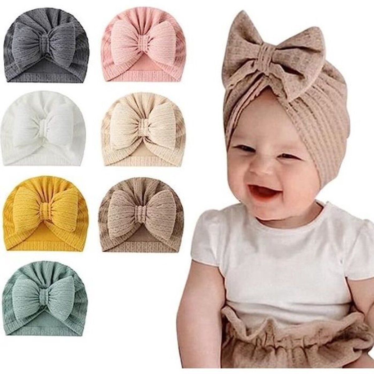 Babyhoofdband/capuchonset - Niet gespecificeerd - 7-delige set - Elastisch - Met strik - Comfortabel