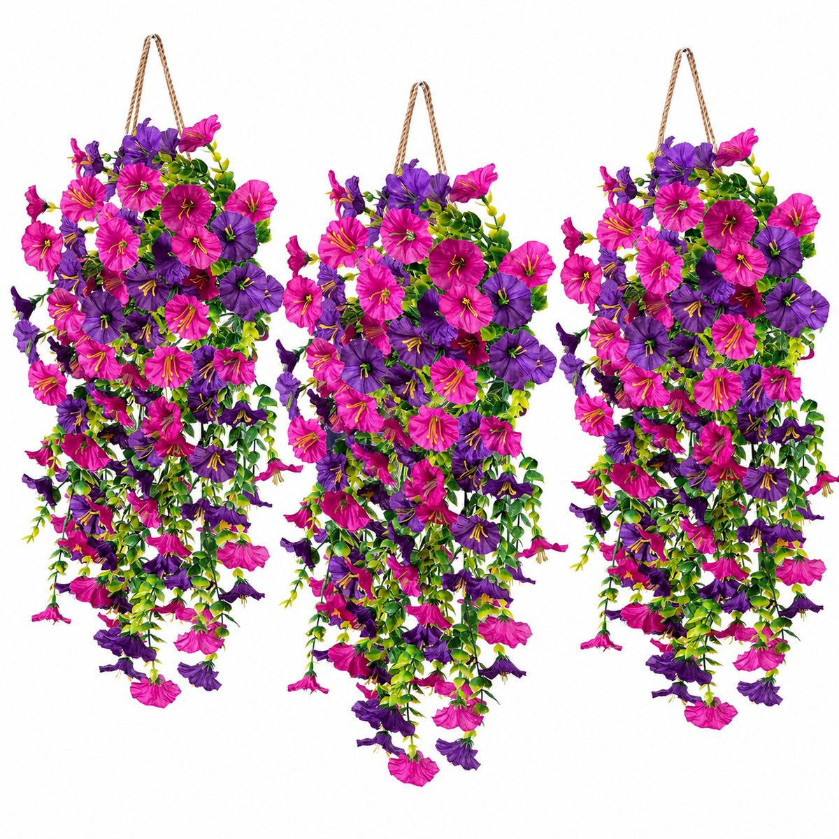 Kunstplant - Tdecoratie - 3 Stuks - 76CM -Kunstherfstbloemen - Petunia's - Nep planten - Voor buiten - UV-bestendig - Voor veranda, patio, tuin
