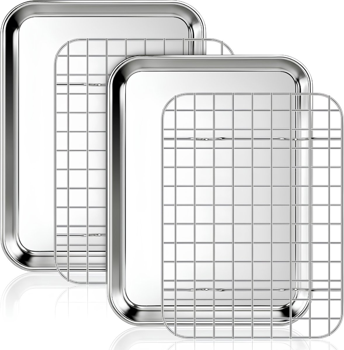 KIRA® Ovenplaat - Ovenrooster - 2 Bakplaten & 2 Koelroosters - Zilver - 24cm x 18cm x 3cm