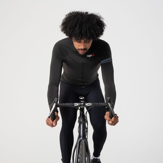AGU Essential - Fietsshirt - Heren - Thermo Jersey - Wielershirt met lange mouwen - Zwart - L - Fleece kraag - Reflecterend - 3 achterzakken — afbeelding 2