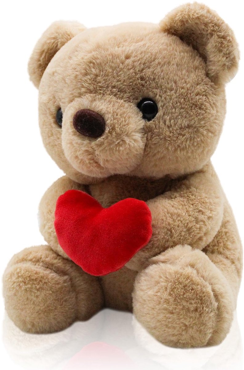 Delgeo Teddybeer Pluche Beer met Hart Rood - 25 cm - Pluche Teddy Knuffelbeest - Decoratief Kamerkussen - Heart Plush Toy - Valentijn Bruiloft Liefde Knuffelbeer