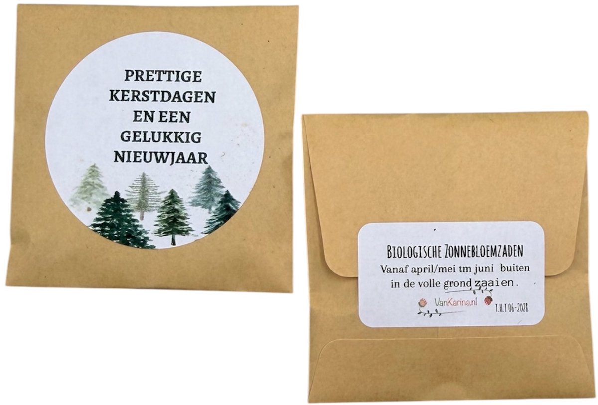 10 zakjes Biologische zonnebloemzaden, Prettige Kerstdagen en een Gelukkig Nieuwjaar, kleine attentie, kleine kerstkadootjes, attentie collega's, bloemetje, vrolijk, green gift, bloemenzaden zakjes, mini zadenzakjes,