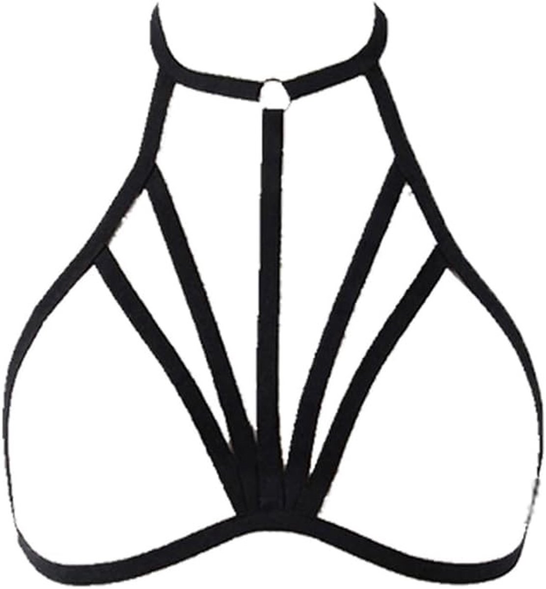 Sexy Lingerie Cupless Body Harness met Pentagram en Verstelbare Bandjes voor Vrouwen - Gothic Punk Bralette in Zwart met Elastische Straps