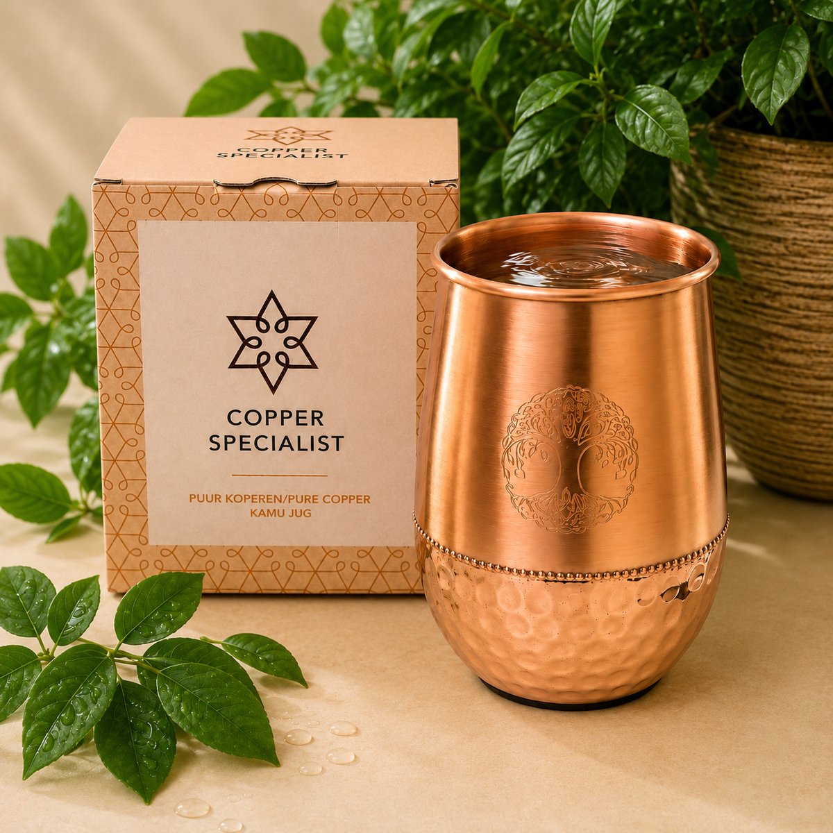 Puur koperen beker Tree of Life – 470 ml/125 g (zware uitvoering)