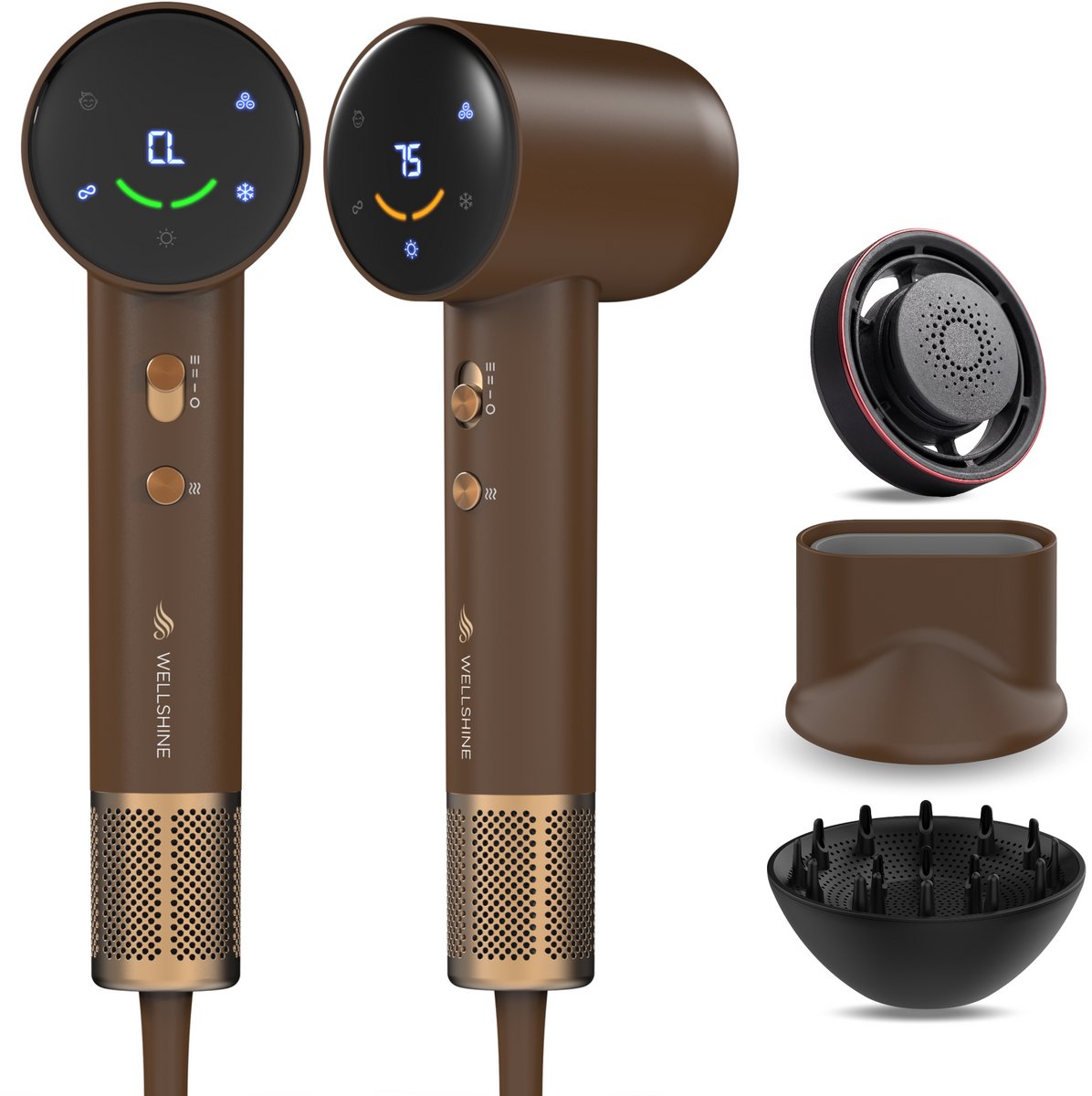 Wellshine Föhn met Diffuser - Ionische Haardroger voor Krullen & Stijl - Haarföhn - Reisföhn - Coolshot - 5 Standen - Incl. 3 Opzetstukken - Sèche Cheveux - Hairdryer - 1600W