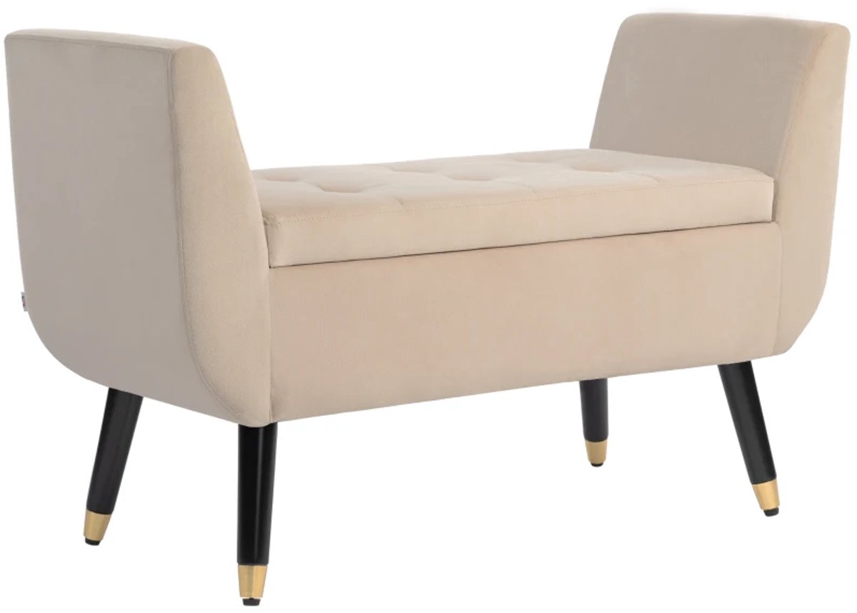 Bankje - Gestoffeerde Bank Met Opbergruimte En Armleuningen - Fluweelachtig Polyester - Rubbenhout - 107 x 42 x 65 cm - Beige