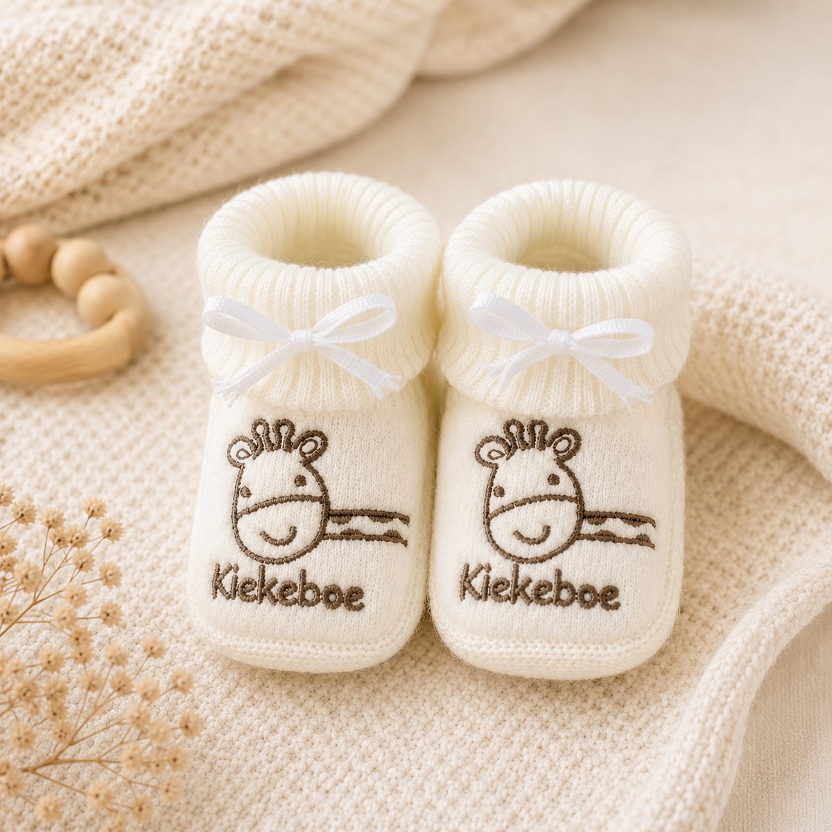 Babyslofjes Giraffe – Zachte Gebreide Baby Slofjes – Kiekeboe Babyschoentjes – Unisex