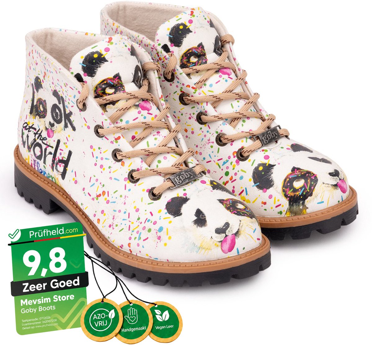 Goby Panda Boots – Dames Veterboots – Vegan Leer – Handgemaakt – Maat 35