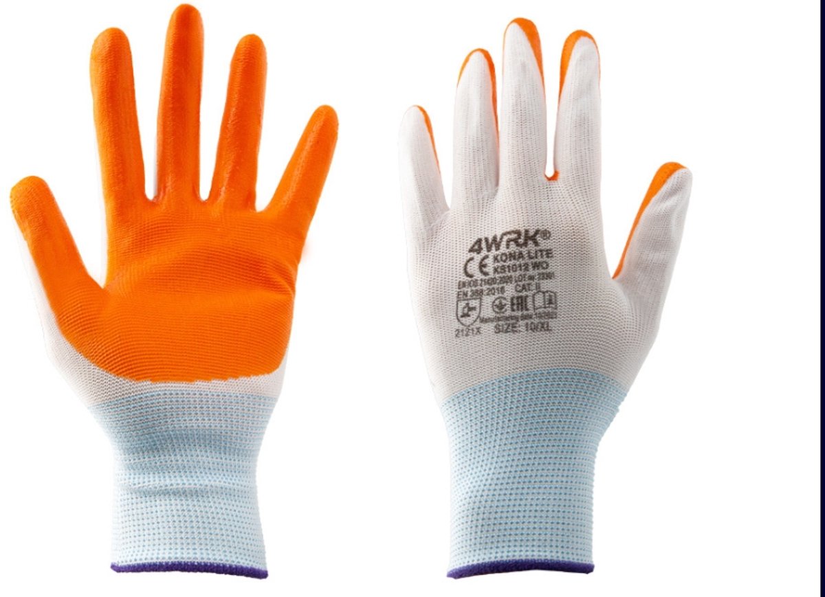 KONA LITE Werkhandschoenen-Veiligheidshandschoenen-Montagehandschoenen oranje -12 paar maat- 10/XL