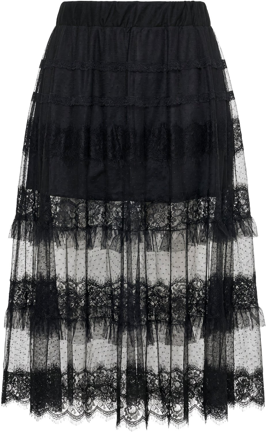 Ulla Popken - Dames - Maxi-rok kant A-lijn elastische tailleband - Zwart - Maat 50+
