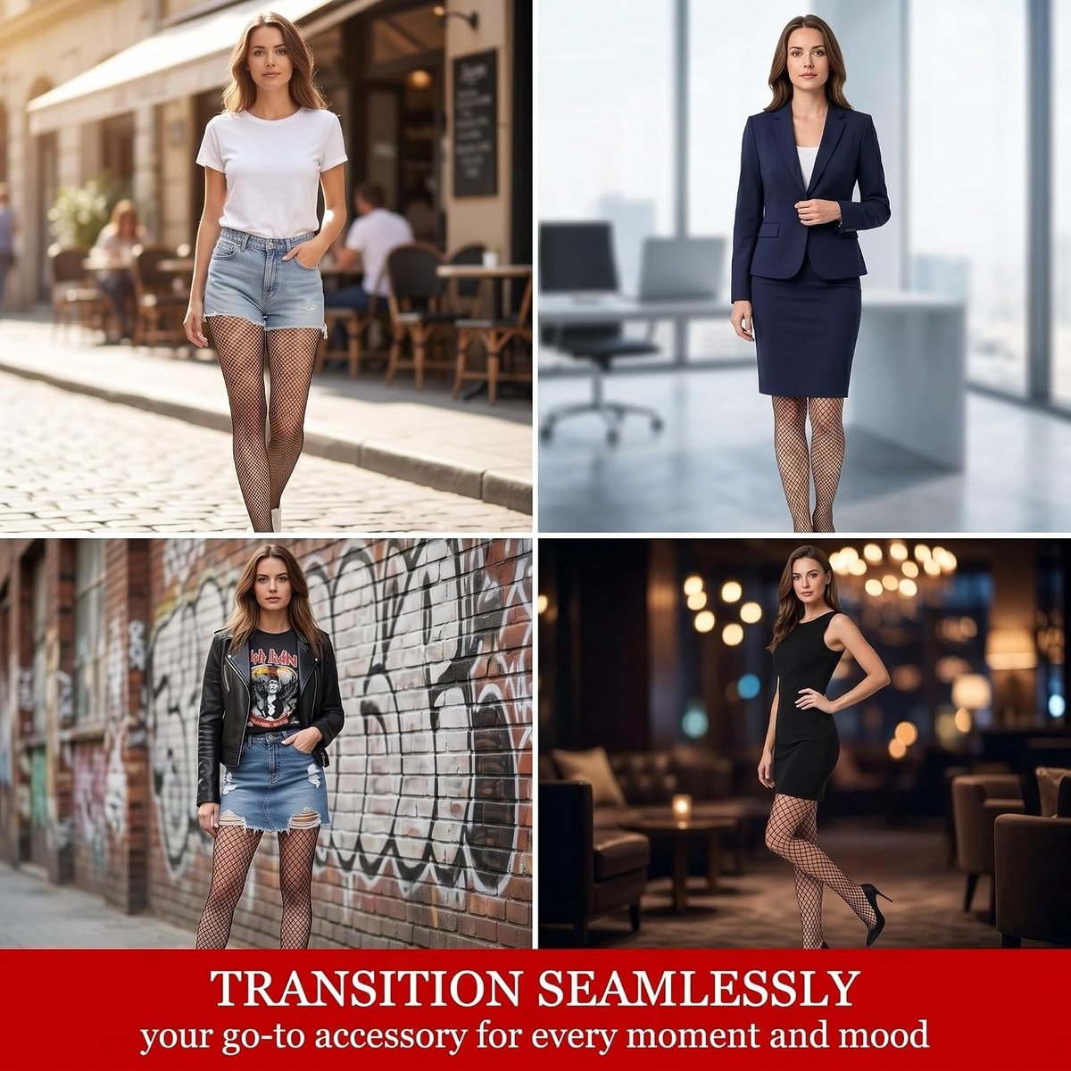 4 paar zwarte netkousen voor dames, hoge taille netpanty, sexy en trendy modeaccessoire