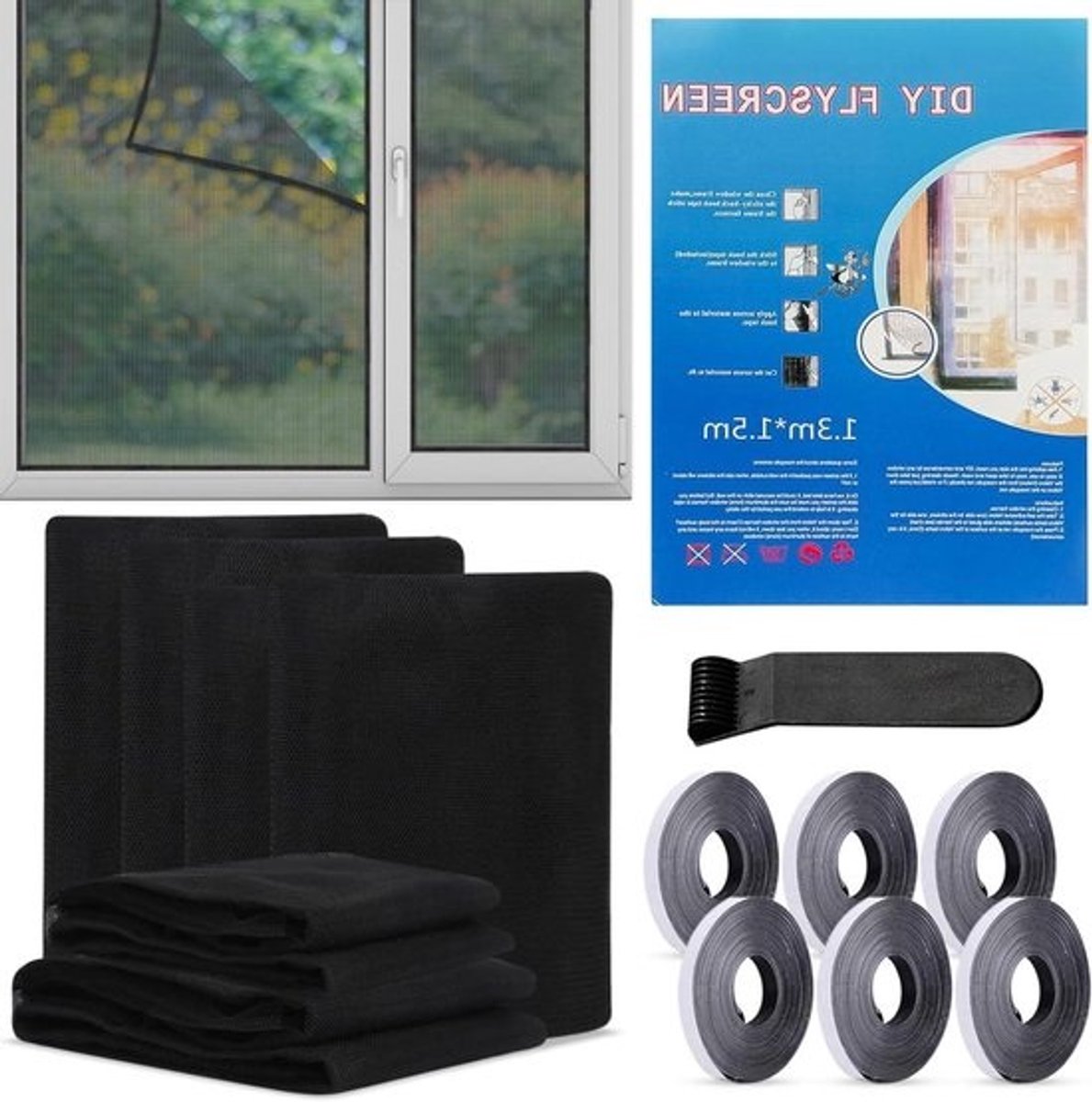 Vliegengaas Ramen - Insectenhor Muggennet - Insecten Buiten Houden - Hoge Dichtheid - 130x150 cm - Zwart