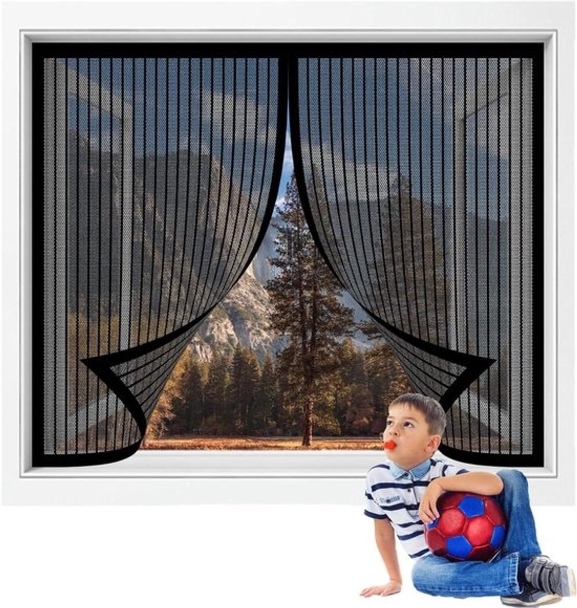 Magnetisch Horgaas - Insectenhor Raam - Insecten Buiten Houden - Zelfklevend Zonder Boren - 148 x 96 cm - Zwart