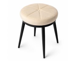 Luxaliving Make Up Kruk Beige – Make Up Krukje voor bij Kaptafel – Gestoffeerde Kruk – Zwarte Metalen Poten – Ø35 x 45 cm