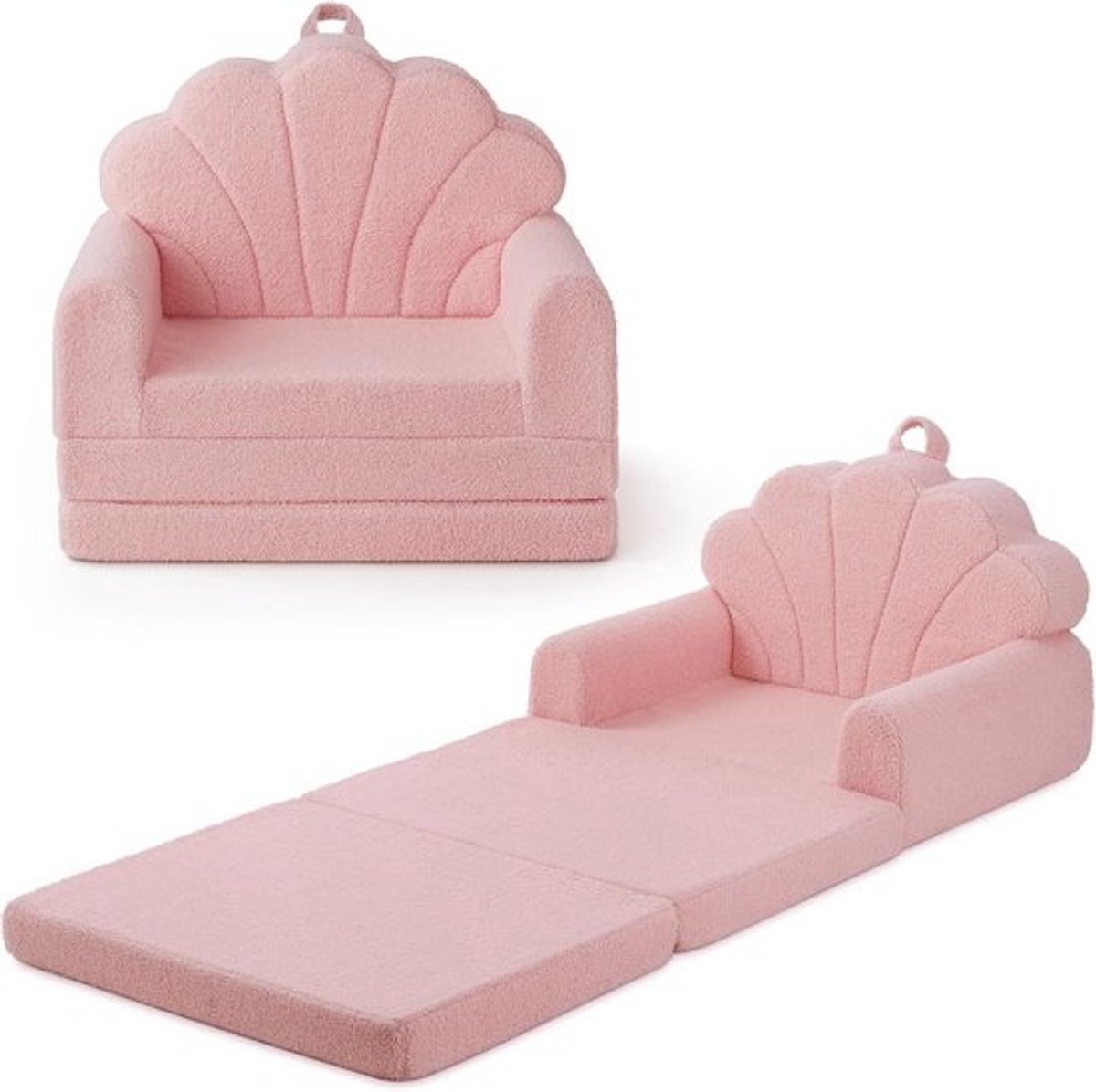 Kindersofa 2-in-1 Opvouwbare Toddler Bank Meegroeiende Stoel Roze Schelpontwerp