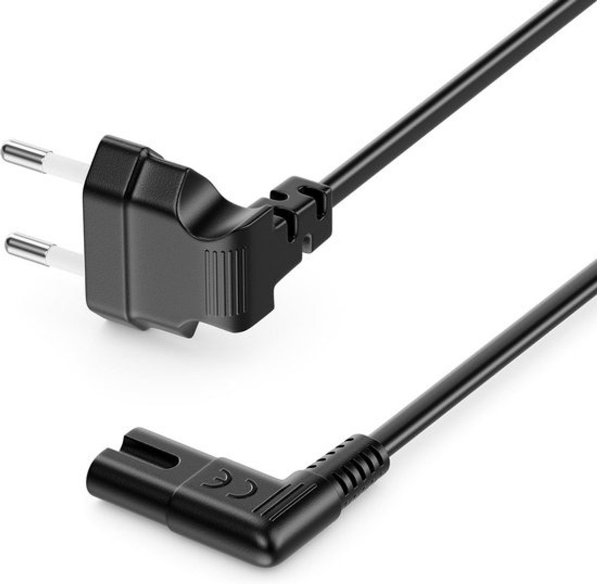C7 Euro-Netkabel 3 meter plat haaks naar C7 90° haaks - zwart