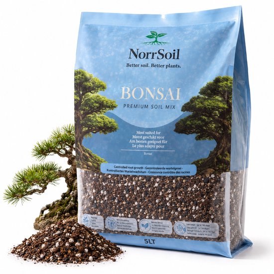 Norrsoil Bonsai Potgrond 5L – Premium Bonsai Aarde & Bonsai Grond voor Binnen- en Buitenbonsai – Turfvrij – Met Puimsteen, Perliet & Wormenmest – Voor Gezonde Wortels & Groei