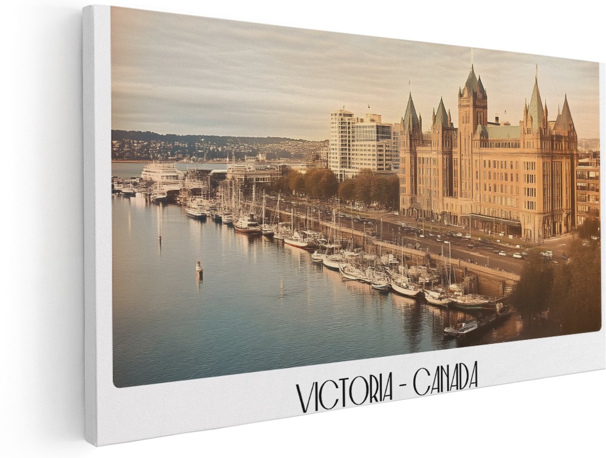 Artaza Canvas Schilderij Stad Victoria - 140x70 cm - Groot - Wanddecoratie Haven British Columbia - Muurdecoratie Landschap - Schilderijen Op Canvas