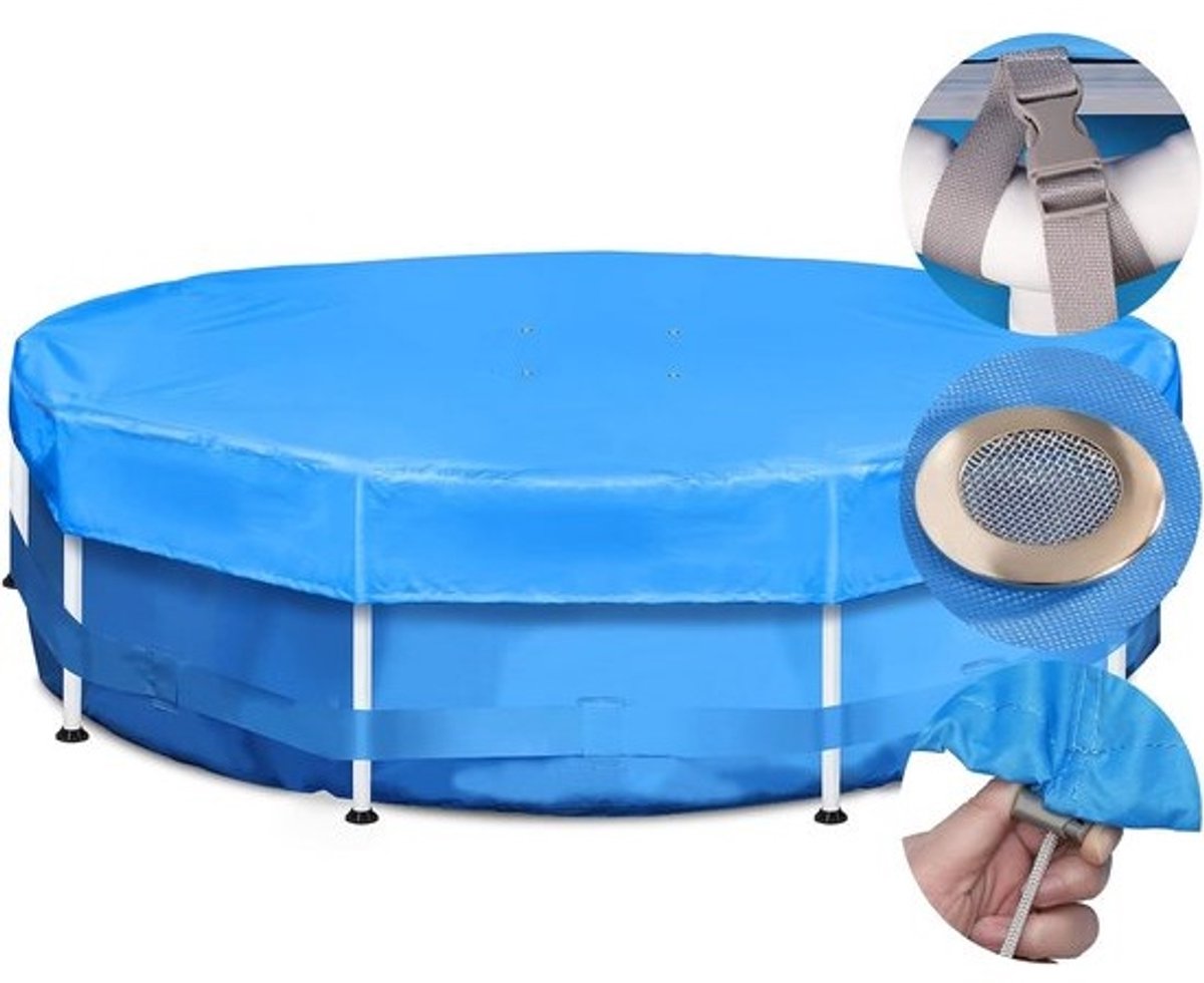 Ronde zwembadafdekking 366 cm – 420D scheurvast Oxford zeil – voor metalen frame zwembaden – zomer en winter – wind- en stofwerend – eenvoudige installatie – blauw