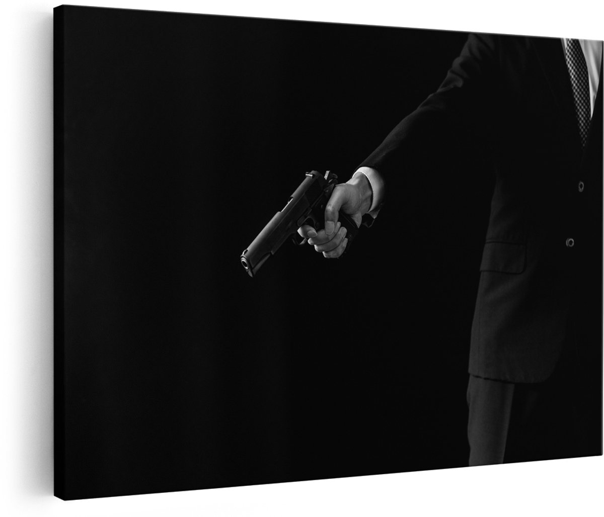 Artaza Canvas Schilderij Man met een Pistool in zijn Handen - 150x100 cm - Groot - Foto Op Canvas - Wanddecoratie Woonkamer