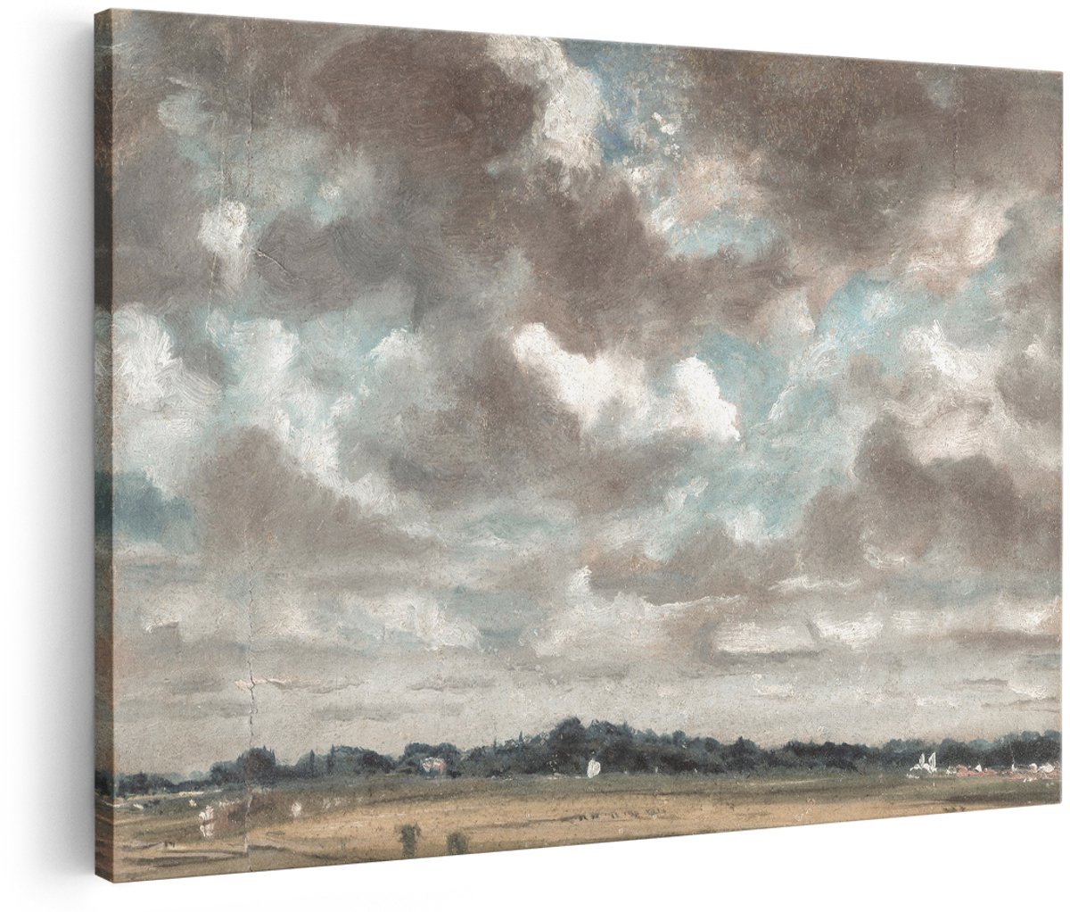 Artaza Canvas Schilderij Landschap - 150x100 cm - Groot - Wanddecoratie Wolkenlucht - Muurdecoratie Natuur - Klassieke Schilderijen Olieverf