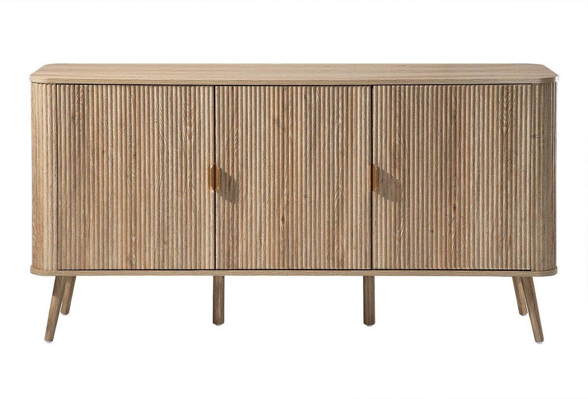 CALICOSY - Dressoir 3 deuren in eikenlook en fronten met afgeronde latten B150 cm - MAHO