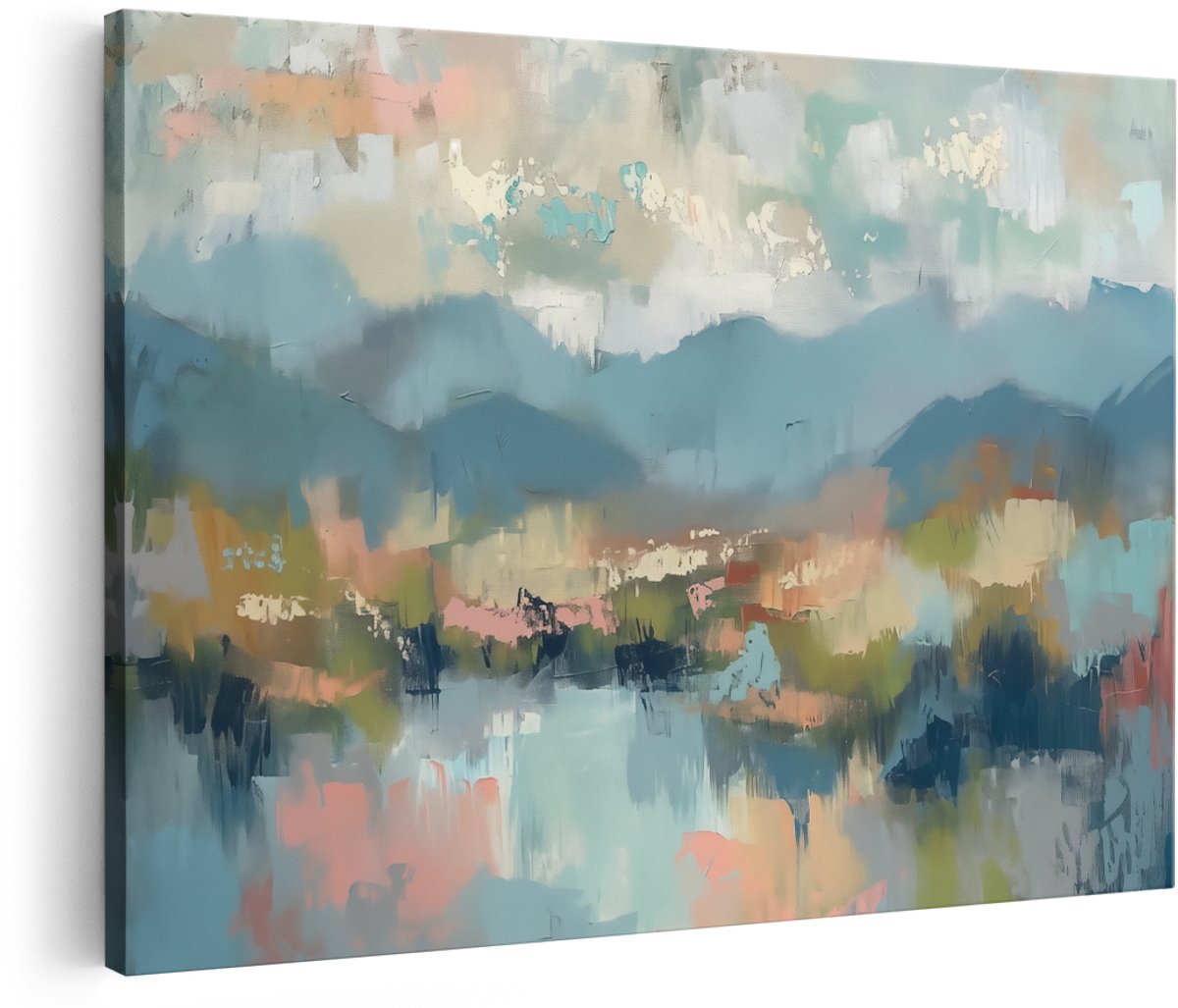 Artaza Canvas Schilderij Abstract Kunstwerk van Bergen en Wolken - 150x100 cm - Groot - Wanddecoratie Woonkamer - Schilderijen - Muurdecoratie