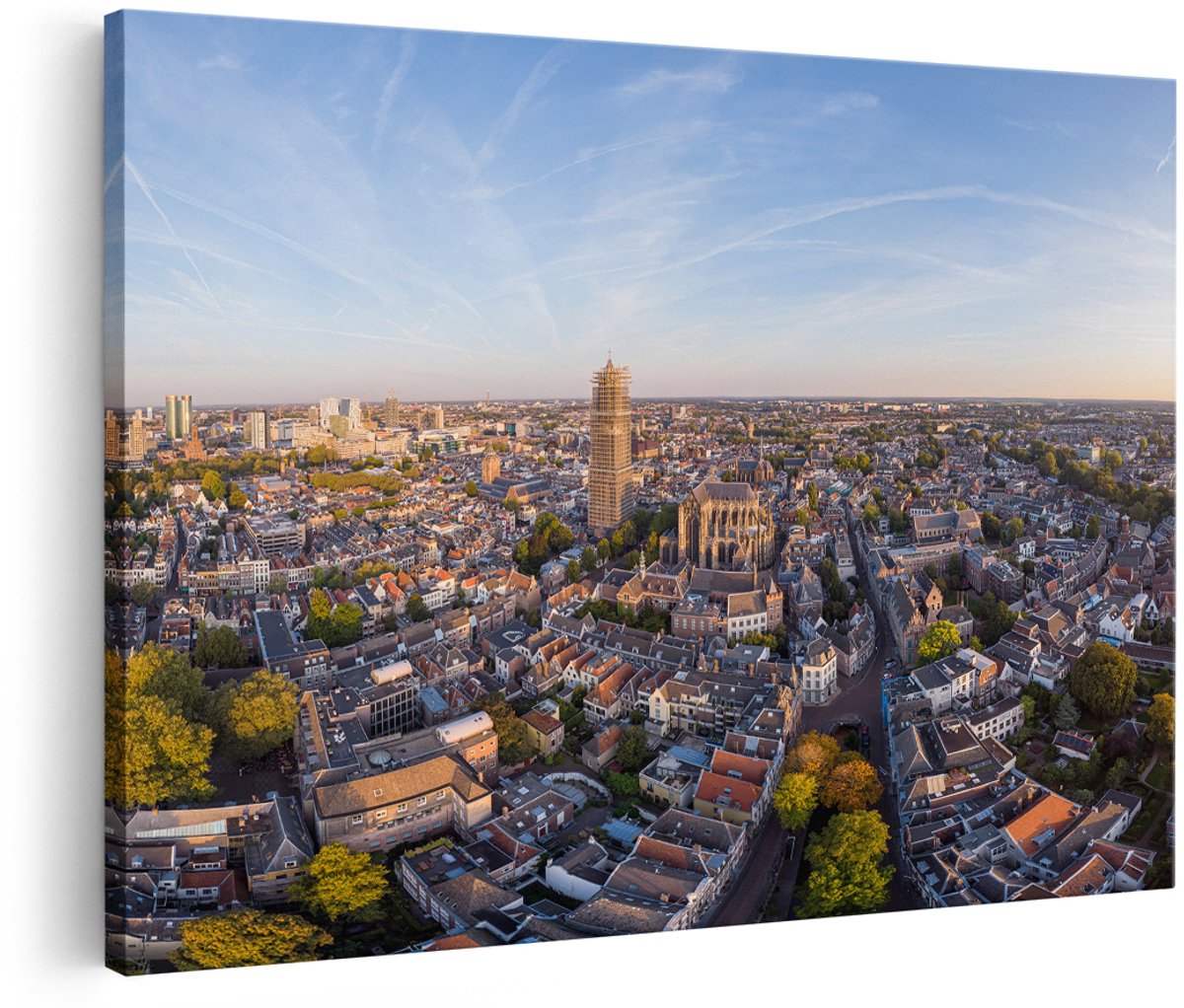 Artaza Canvas Schilderij Utrecht Vanuit De Lucht - 150x100 cm - Groot - Wanddecoratie Woonkamer - Schilderijen - Muurdecoratie