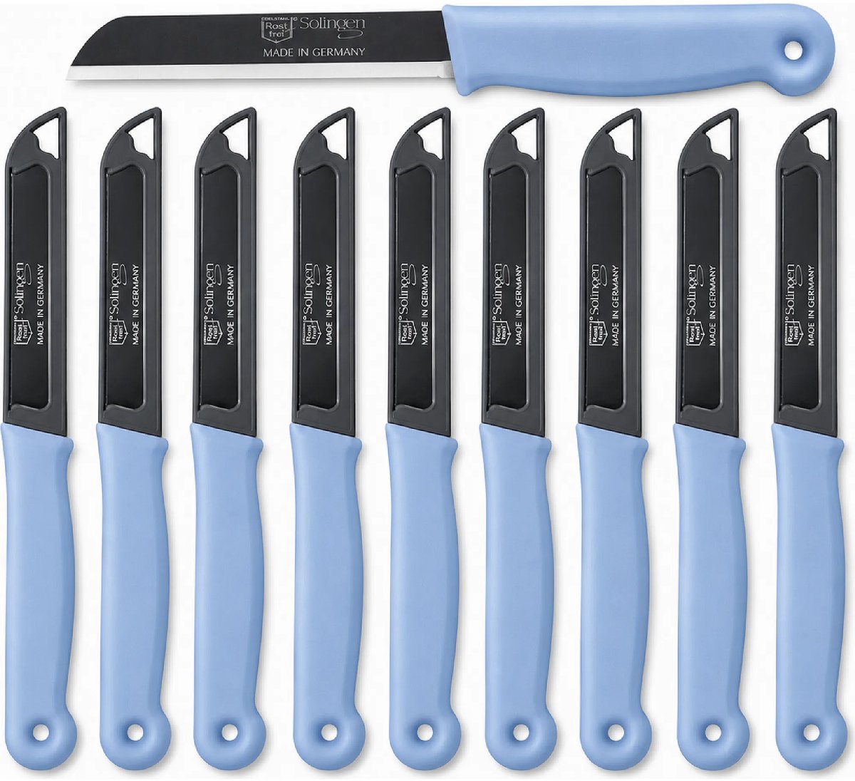 Solingen Schilmesje – RVS Glad – 18,5 cm met Blade Cover – Pastelblauw – 10 stuks