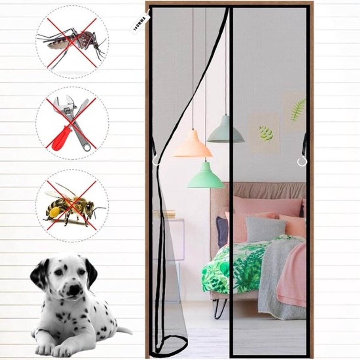 Magnetisch Hor - Vliegengaas Deur - Insecten Buiten Houden - Automatisch Sluitend - 190 x 220 cm - Zwart