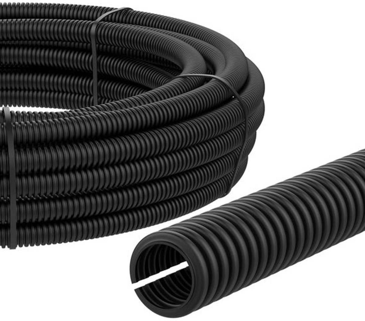 Sleufslang Kabelbescherming - Ribbelbuis Beschermslang - Kabel Organisatie - Universeel Toepasbaar - 25 meter - Zwart