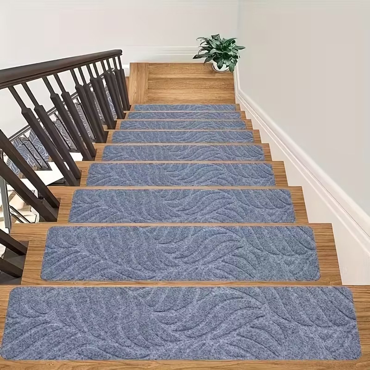 Traptreden matten set - Grijs - 42*72 cm - 10 stuks - Kristal fluweel - Antislip rubber onderzijde - Geschikt voor houten trappen thuis