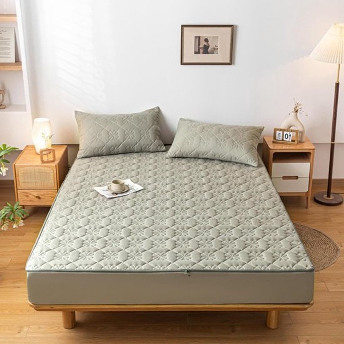 Gewatteerde matrasbeschermer - Matrashoes topper - Beddengoed bescherming - All-inclusive rits - 160x200+25cm - Wit