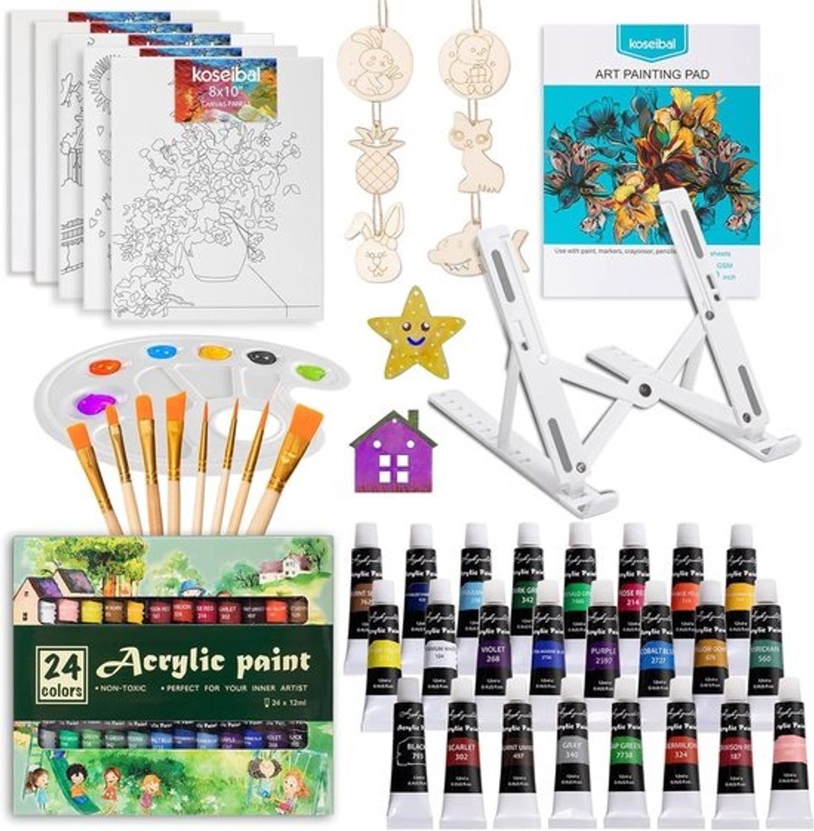 Acryl Verf Set - Schilderbenodigdheden - Creatief Bezig Zijn - 48 Delige Complete Kit