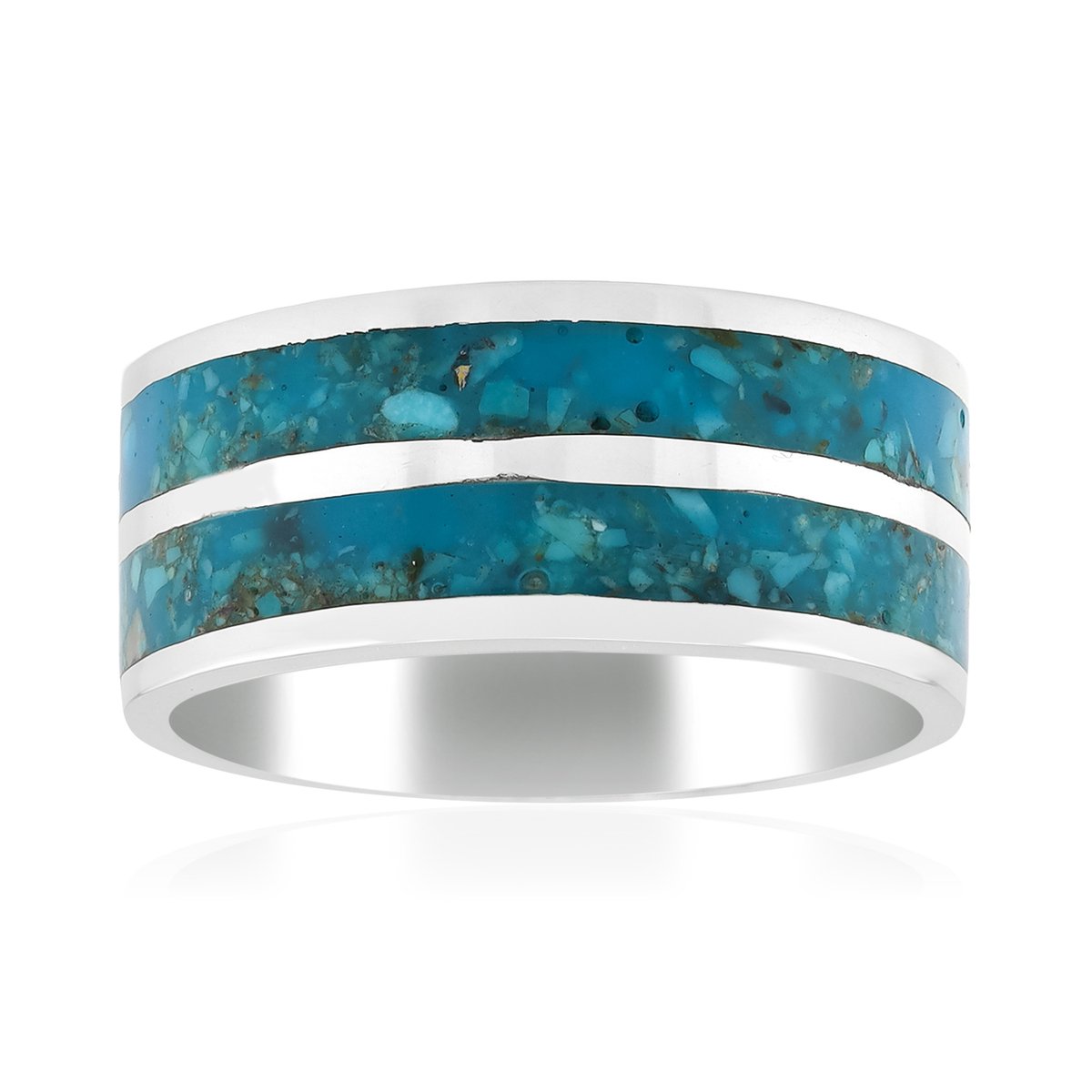 Cavill - 925 Sterling Zilver Geoxideerd - Blauwe Kingman Mohave Turkoois 3,24 ct - Brede Mozaïek Ring - Handgemaakt Elegante Sieraad