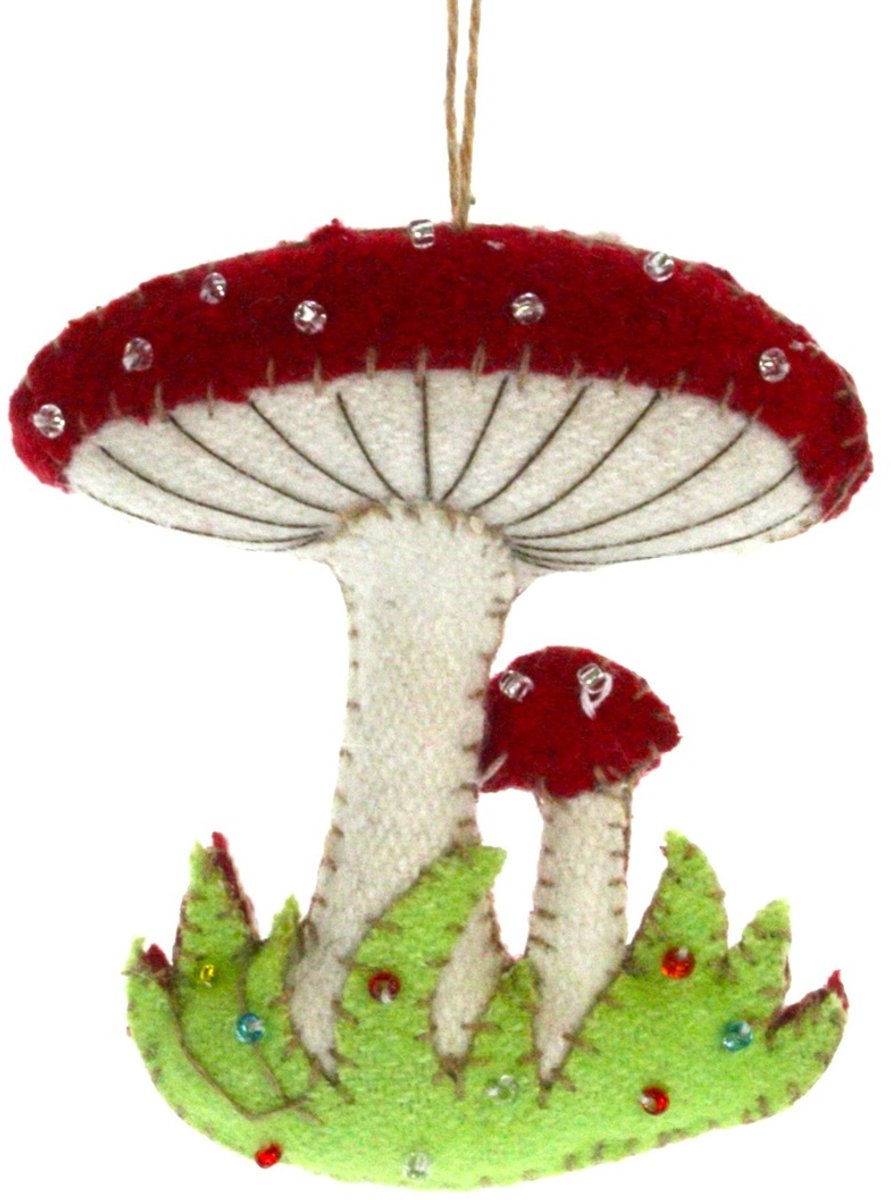 Paddestoelen rood, vilt 7x2x8cm