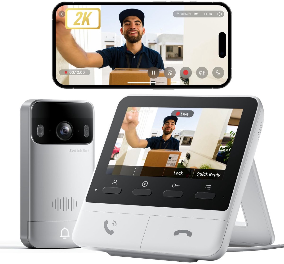 Videodeurbel 2K – Met 4,3 inch kleurenscherm – Bewegingsdetectie – Nachtzicht – 5000mAh accu – Wi-Fi