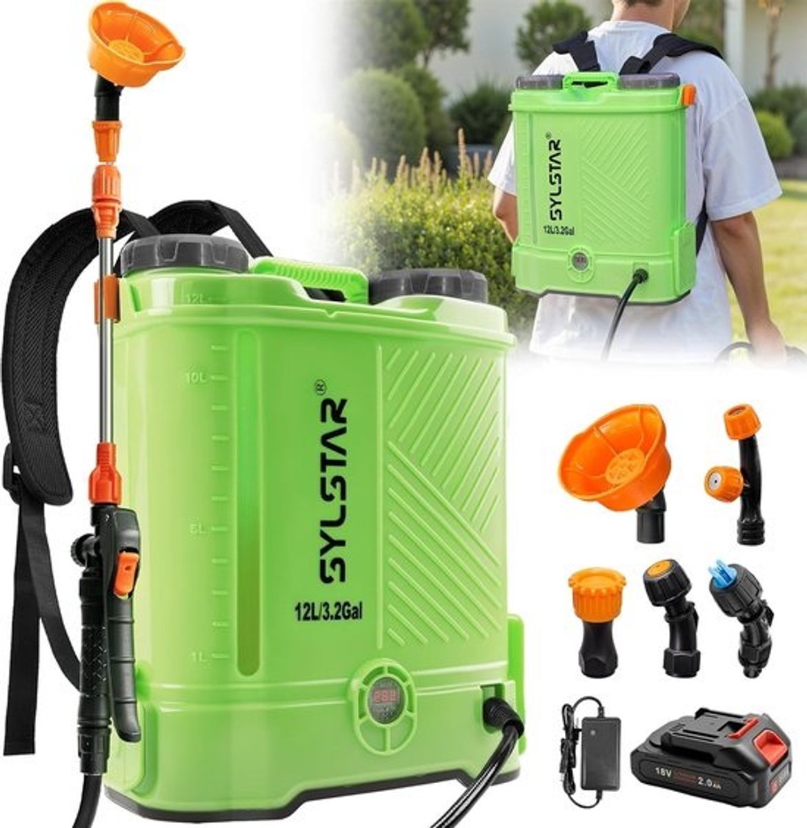 Rugspuit 12L - Drukspuit Batterij - Tuinonderhoud - Compatibel met Makita Accu - 5.5 Bar 12 Liter - Groen
