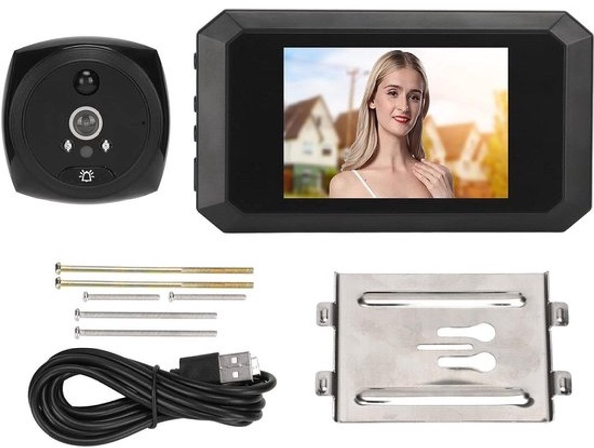 Slimme Deurbel - Digitale Deurcamera - Huisbeveiliging - PIR Bewegingsdetectie - 397 Inch Scherm - Zwart