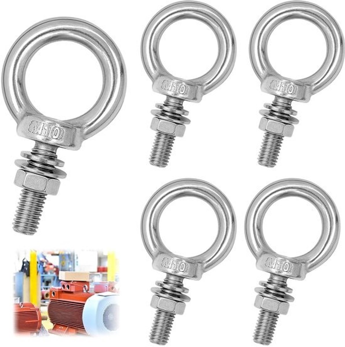 Ringschroef M10 - Oogbouten set - Bevestigen en ophangen - Roestvrij staal 304 - M10 x 30mm - Zilver