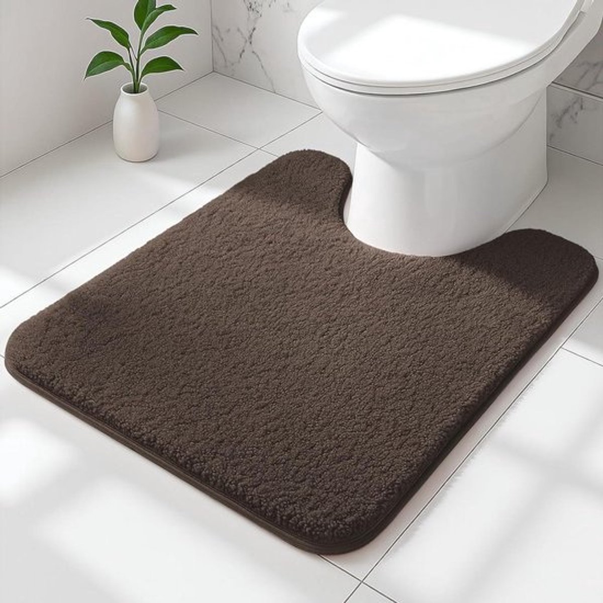 Badkamermat U-vorm - Badmat Toiletmat - Badkamer Veiligheid - Sneldrogende Microvezel - 50x50 cm - Bruin
