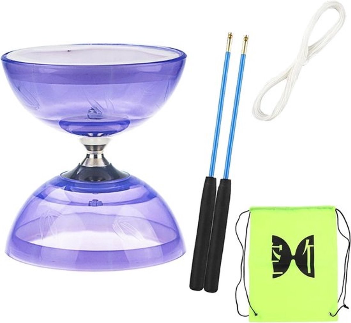 Diabolo Jongleerset - Vrijloper Jojo - Jongleren Spelen - Drievoudig Gelagerd - 14.5 x 13.5 cm - Paars