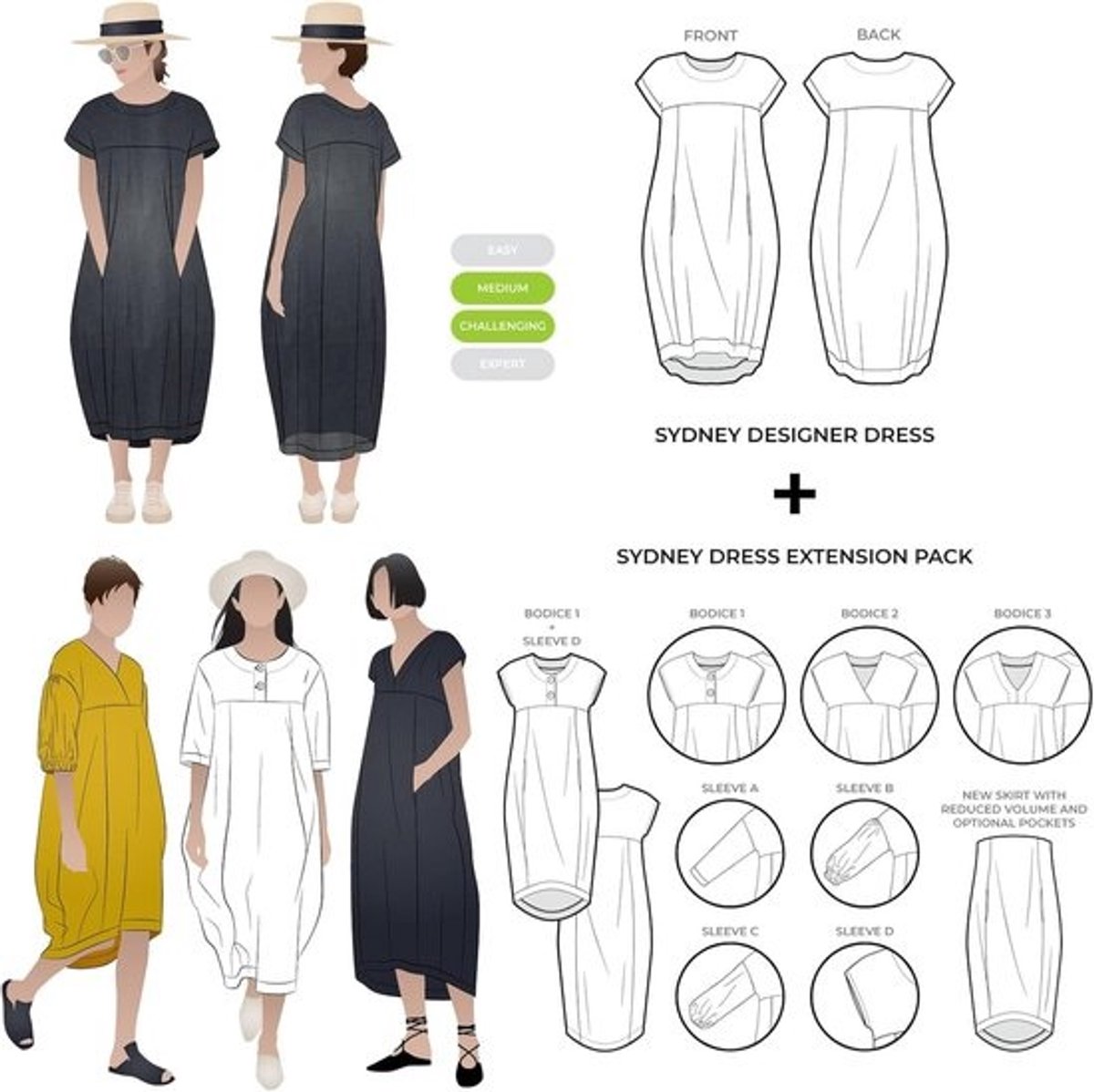 Naaipatroon Jurk - Plus Maat - Kleding Maken - Uitbreidingspakket Bundel - Maten 10-22