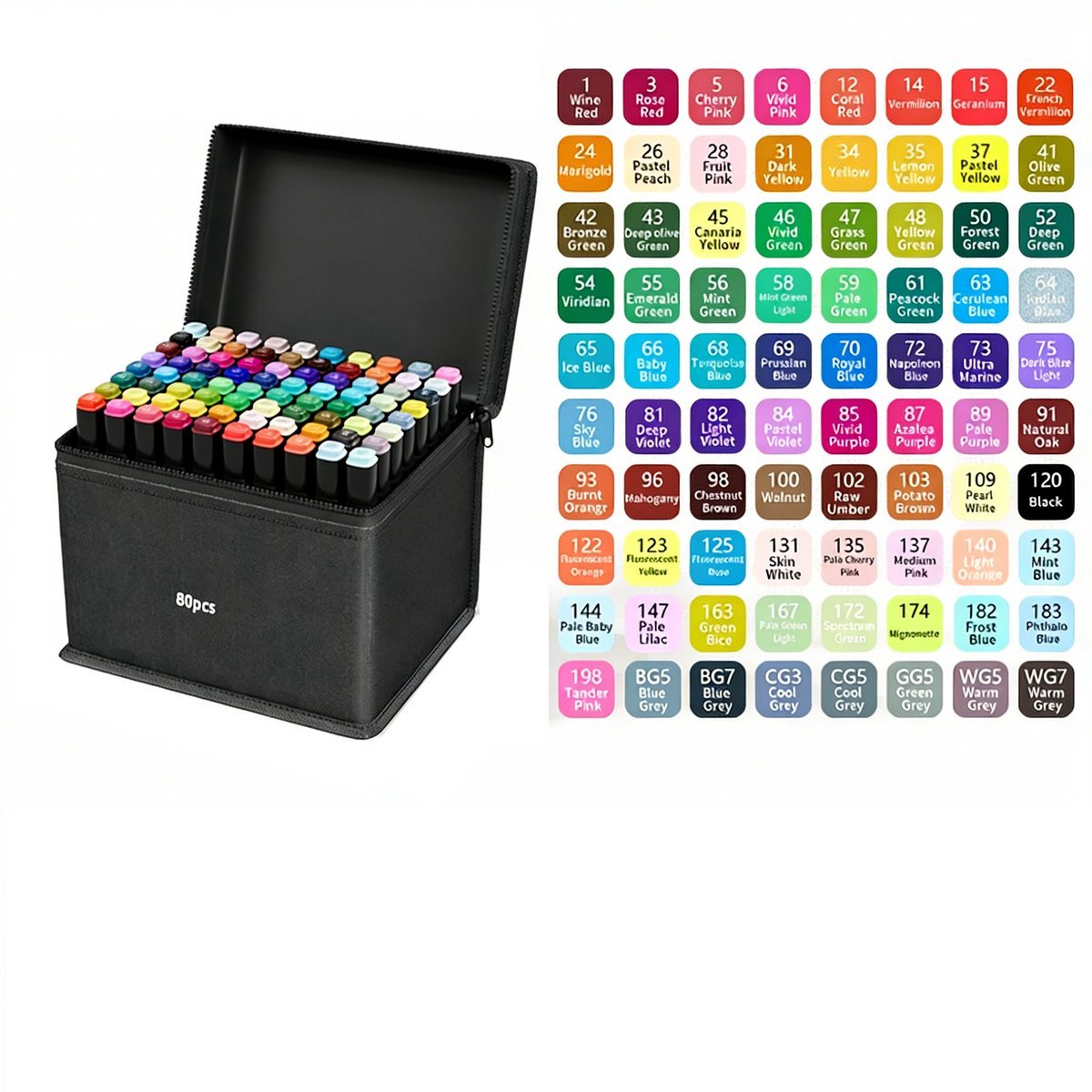 Casalora 80 Kleuren Dubbelzijdige Markers – Superheldere Tekenmarkers voor Kinderen & Volwassenen – Inclusief Handige Opbergdoos – Perfect voor Kleurplaten, Schilderen en Creatief Tekenen